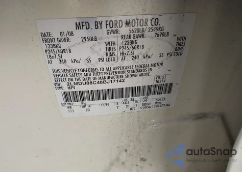 2008 Lincoln Mkx из США, поврежденный, VIN 2LMDU88C48BJ17142